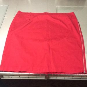 Red raw edge pencil skirt